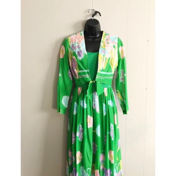 COPY - Vintage Green Floral Maxi Dress - Picture 6 of 7